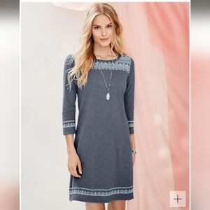 NWT Garnett Hill Easy Embroidered Knit Dress Organic Cotton Size Medium